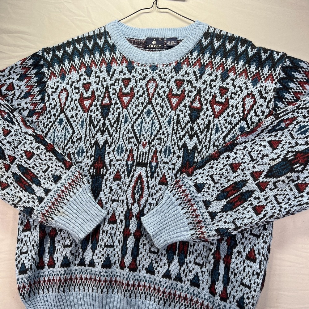 Vintage Grandpa Sweater Mens XL Acrylic Wool Knit Geometric Southwestern Aztec